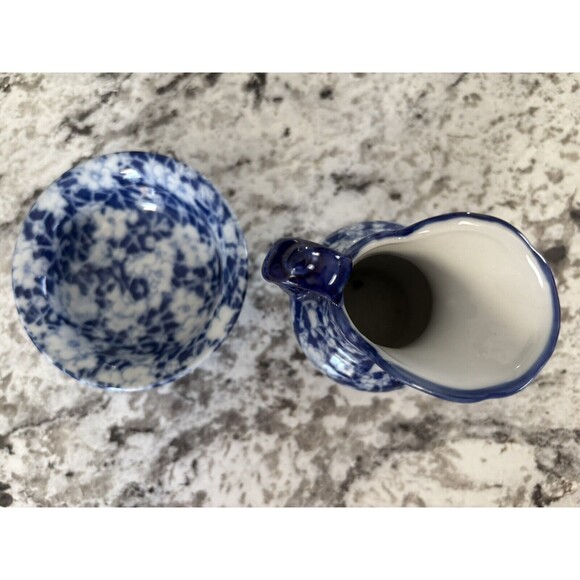 Vintage Antique Victoria Ware Ironstone Small 4" Pitcher & 4" Basin Calico Blue - Picture 8 of 10